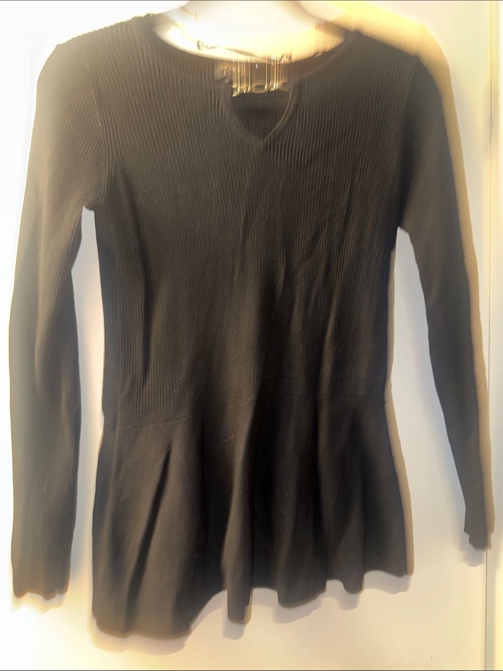 Thalia Sodi Black Ribbed Long-Sleeve Peplum Sweater